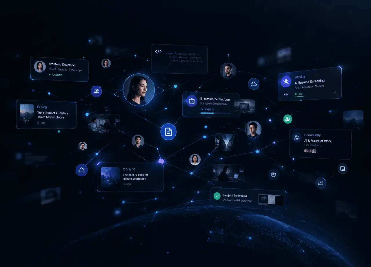 Abstract network of talent, projects, services, and community